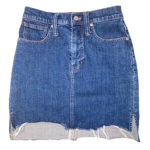 Madewell Denim Mini Skirt Double Slit Raw Hem size 24 EUC 15054